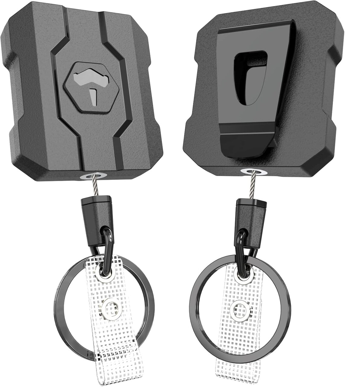 Retractable Keychain Badge Holder with Belt Clip – Heavy Duty Carabiner, 32” Steel Cord, 10 oz Rebound, Multi-Purpose ID & Key Reel, 2 Pack (2pcs Black Belt Clip)